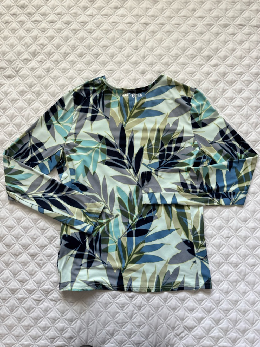 Hang Ten Long Sleeve Leaf Print Sun Protect Rash Guard Swim Top Blue Green Sz M - Picture 13 of 15